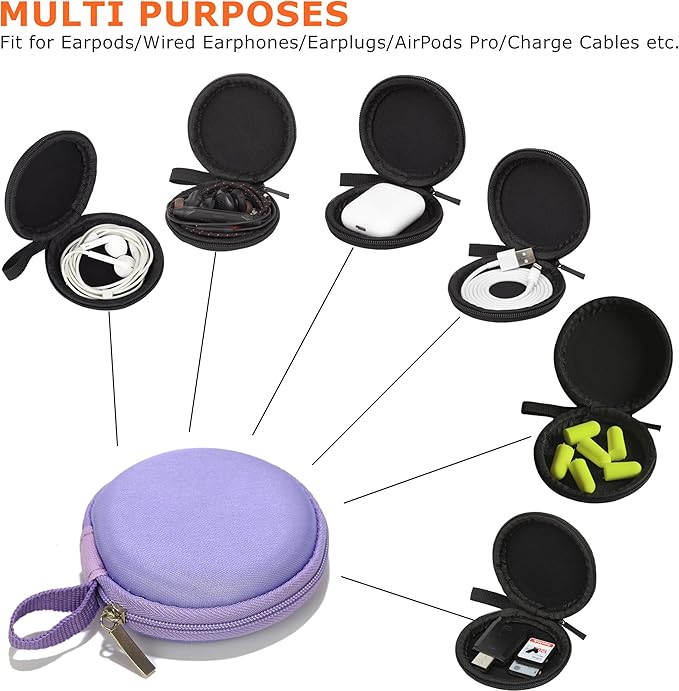 Ginsco Mini-Portable Hard Shell Earbuds Case for Apple EarPods Headphones USB-C Wired Ear Buds/Samsung Galaxy Wired Earbuds, Travel Case for Earphones Earplugs (2, Purple)