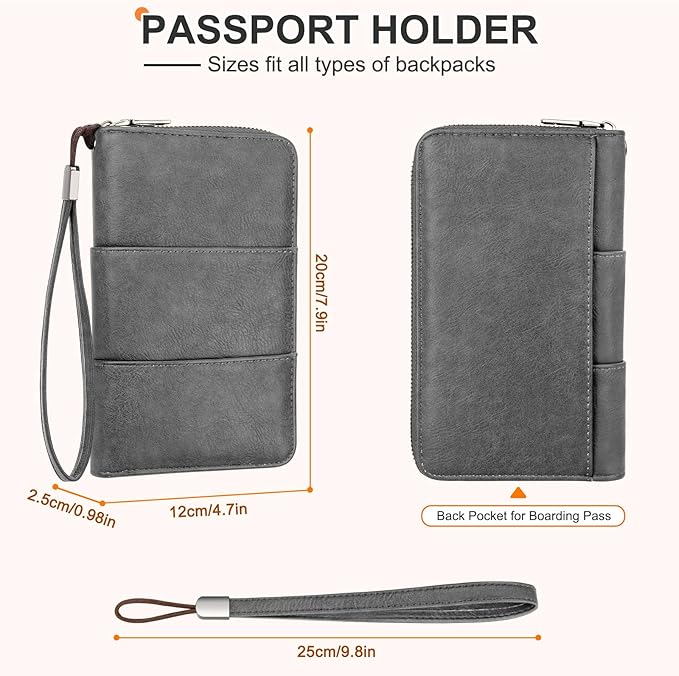 Family Passport Holder Wallet with Zipper, RFID Blocking Travel Document Organizer, PU Leather Passport Wallet for Women Men, Passport Cover Travel Wallet for Boarding Pass, ID, Money, Ticket