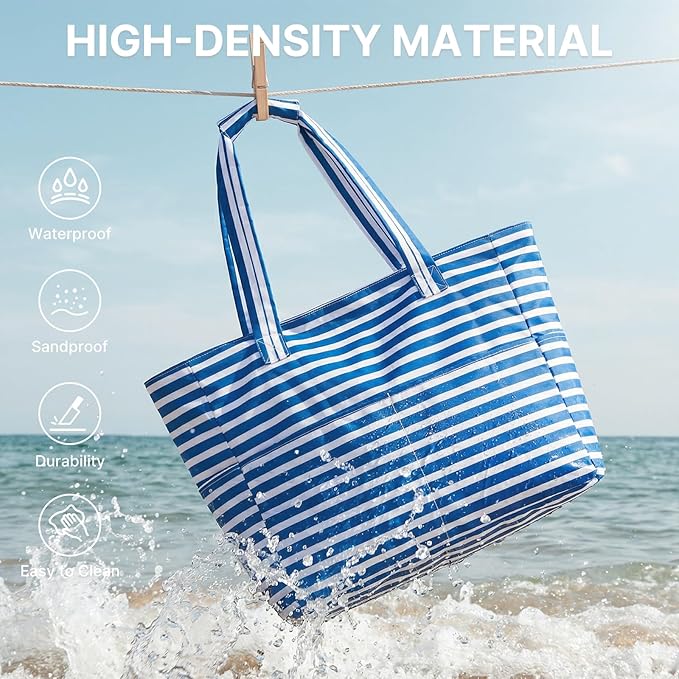 G4Free XL Beach Bag Waterproof Sandproof, Large Foldable Beach Tote with Zipper for Women, Pool Travel Swim Grocery Tote Bag