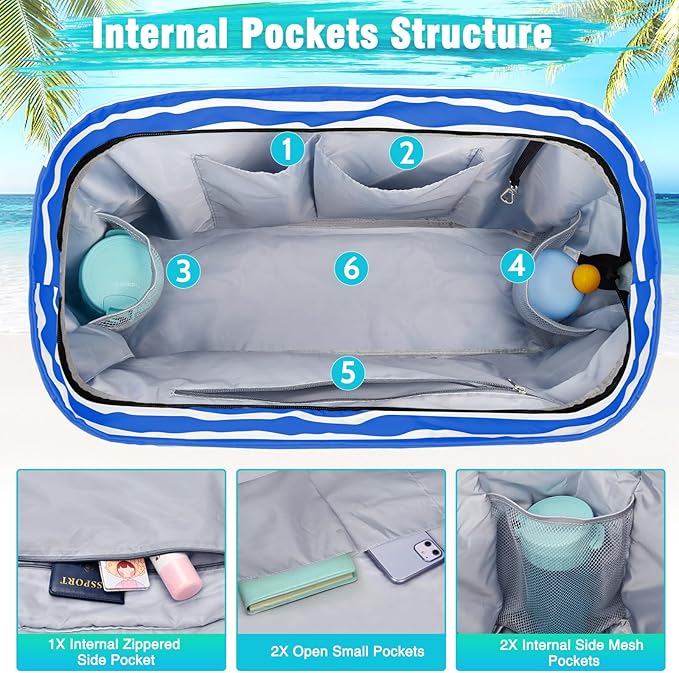 HUANLANG Extra Large Beach Bag Waterproof Beach Totes Bags for Women Men,Pool Bag with Zipper Wet Pocket
