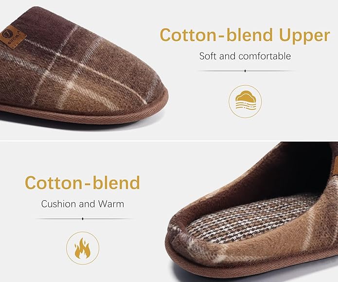 ONCAI Men's House Slippers Memory Foam Slip-On Warm Cozy Scuff Home Bedroom Shoes with Indoor/Outdoor Rubber Soles US Size 7-15