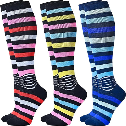 IRAMY Compression Socks Women Ankle Support Gradient Compression Wicking Moisture Knee High Socks 3 Packs