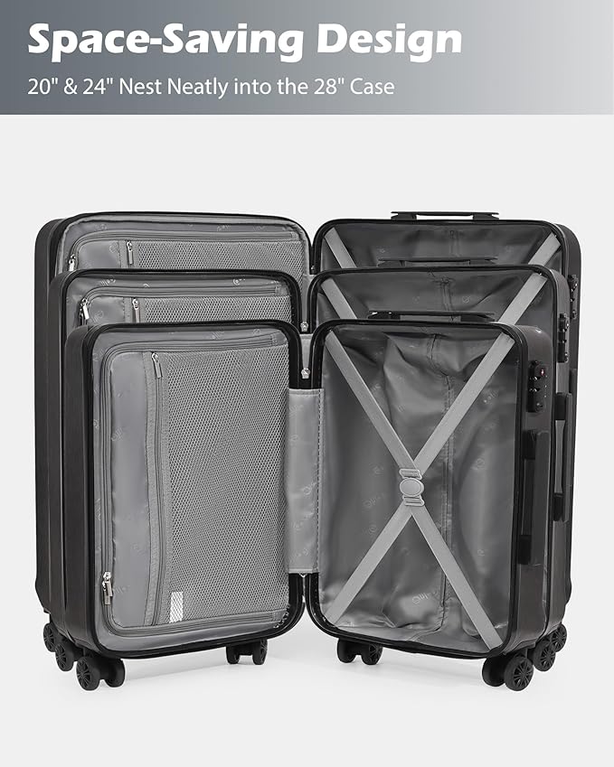 Coolife Luggage 3 Piece Set PC+ABS Hardshell Suitcases with TSA Lock, Spinner Lightweight (wine red, 3 piece set)