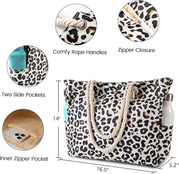 Clothirily Beach Bag for Women - Large Beach Tote Bag, Waterproof Sandproof Beach Bag with Zipper, Large Swim Pool Beach Tote