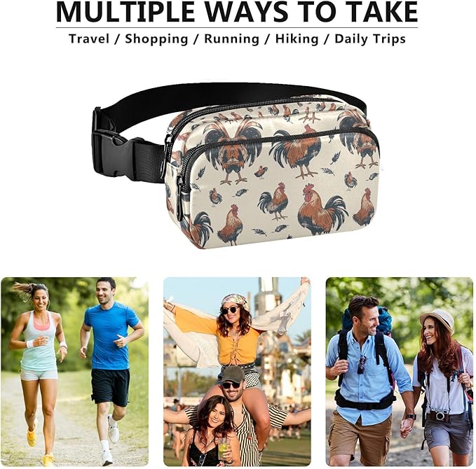 Rooster Fanny Pack for Women Men Water Resistant Fashion Waist Packs with Adjustable Strap Belt Bag for Travel Workout Jogging Hiking 21219334