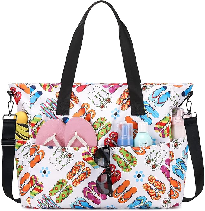 Beach Bags for Women, Large Waterproof Sandproof Swim Pool Bag with Dry Wet Seperated Pocket Utility Tote Bag