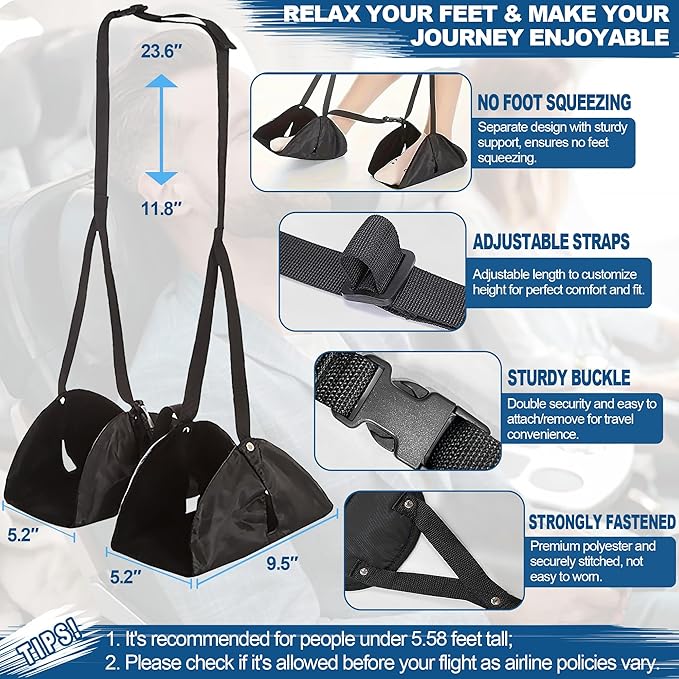 Foot Hammock for Plane Travel to Relax Your Feet - Portable & Adjustable Airplane Foot Hammock with No Feet Clashing, Long Flight Travel Essentials Airplane Foot Rest to Reduce Fatigue & Soreness