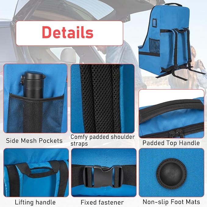 Car Seat Travel Bag Heavy Duty Car Seat Bag for Airplane Gate Check Car Seat Backpack with Shoulder Strap, Blue
