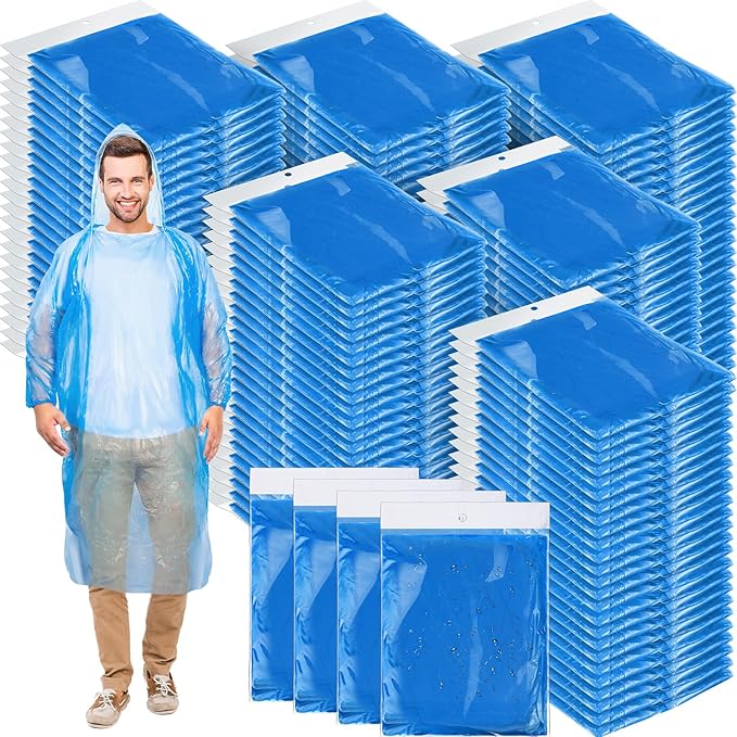Handepo 200 Pcs Adults Rain Ponchos Bulk Disposable Rain Ponchos with Hood Emergency Disposable Raincoat for Adults Homeless
