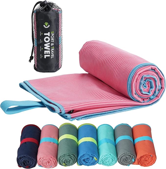 4Monster Microfiber Camping Towel - Quick Dry, Super Absorbent, Lightweight Travel Towel for Hiking, Beach, Gym, Backpacking, Yoga - Compact with Carry Bag (Pink, Medium(40.00" x 20.00"))