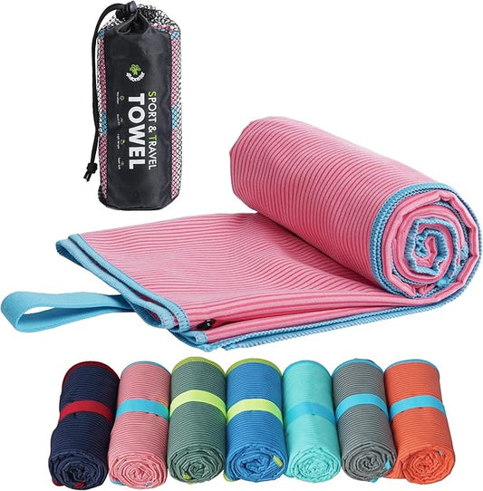 4Monster Microfiber Camping Towel - Quick Dry, Super Absorbent, Lightweight Travel Towel for Hiking, Beach, Gym, Backpacking, Yoga - Compact with Carry Bag (Pink, Small(31.50" x 15.80"))