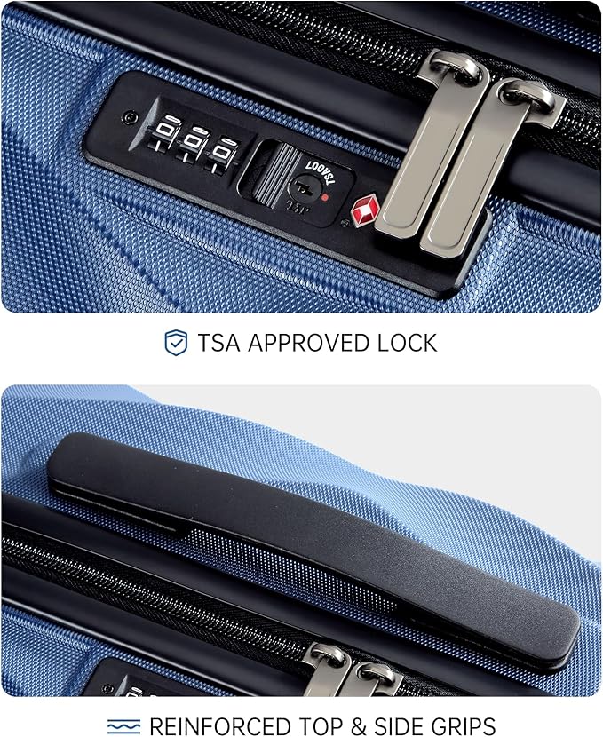 BAGSMART 2 Piece Carry On Luggage Set, PC Hardside Suitcase Airline Approved, 20 Inch Spinner Wheels Travel Luggage Hard Shell with Duffle Bag for Men Women, Blue