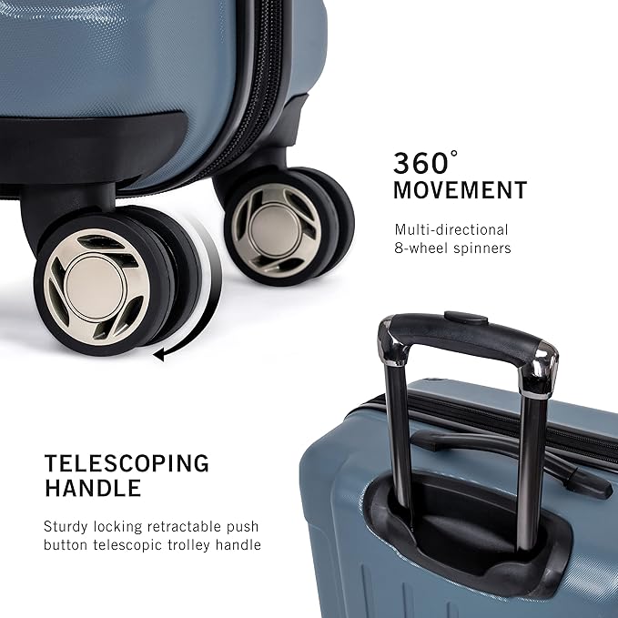 Kenneth Cole REACTION Renegade Luggage Expandable 8-Wheel Spinner Lightweight Hardside Suitcase, Granite Blue, 3-Piece Set (20"/24"/28")