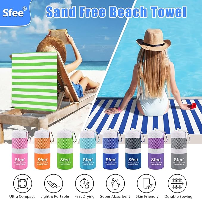 Sfee 2 in 1 Microfiber Oversized Beach Towel, Quick Dry Towel Travel Towel Camping Towel Super Absorbent Compact Lightweight Sports Gym Towels for Beach,Gym, Hiking, Pool, Backpacking, Bath, Yoga