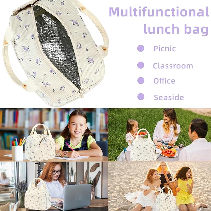 LEDAOU Lunch Box for Women Insulated Lunch Bag Cute Lunchbox Compact Cooler Thermal Reusable Lunch Tote for Work School Picnic Travel