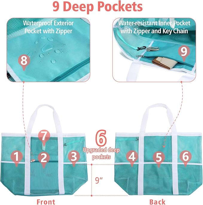 F-color Mesh Beach Bag Family - Large Tote Bag for Cruise Pool Toys Beach Vacation Essentials