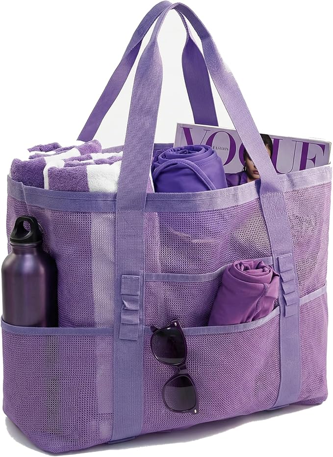 Mesh Beach Bag-Large Beach Tote for Women with Zipper Pocket, pool cruise travel swim, Toys & Vacation Essentials