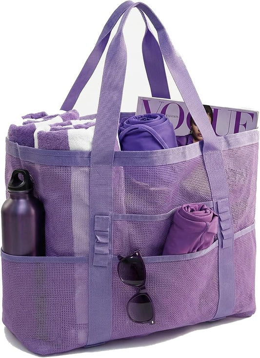 Mesh Beach Bag-Large Beach Tote for Women with Zipper Pocket, pool cruise travel swim, Toys & Vacation Essentials