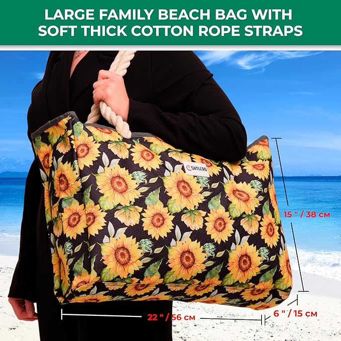 Beach Bag and Pool Bag Has Cooler Pocket, 7 Pockets Total, Zip Top. Family Size Waterproof Beach Tote