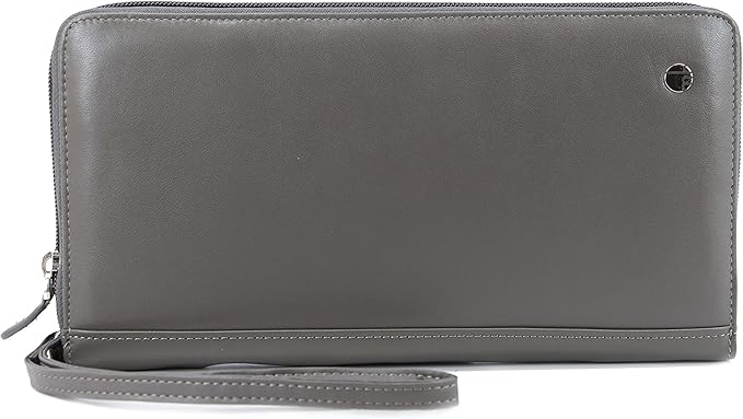 Zip-Around Passport Gray Unisex Leather Wallet Executive Boarding Pass Holder (Drizzling Mist)