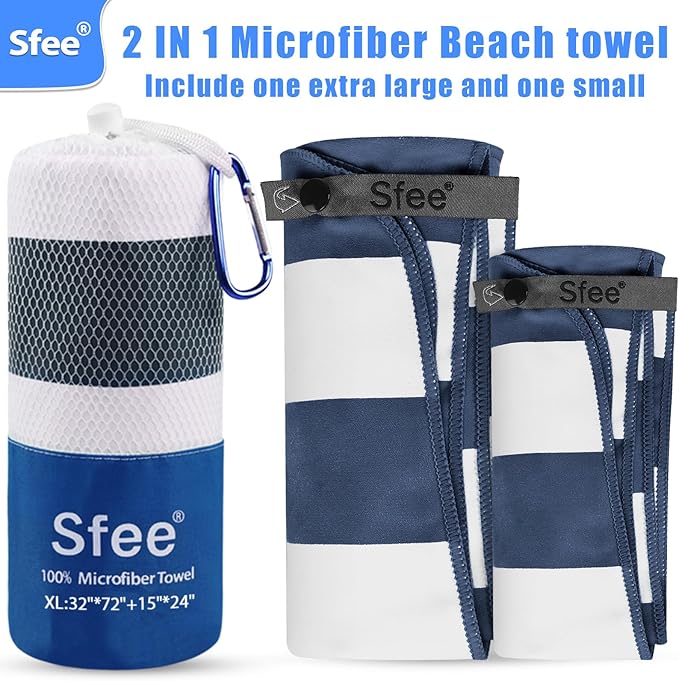 Sfee 2 in 1 Microfiber Oversized Beach Towel, Quick Dry Towel Travel Towel Camping Towel Super Absorbent Compact Lightweight Sports Gym Towels for Beach,Gym, Hiking, Pool, Backpacking, Bath, Yoga