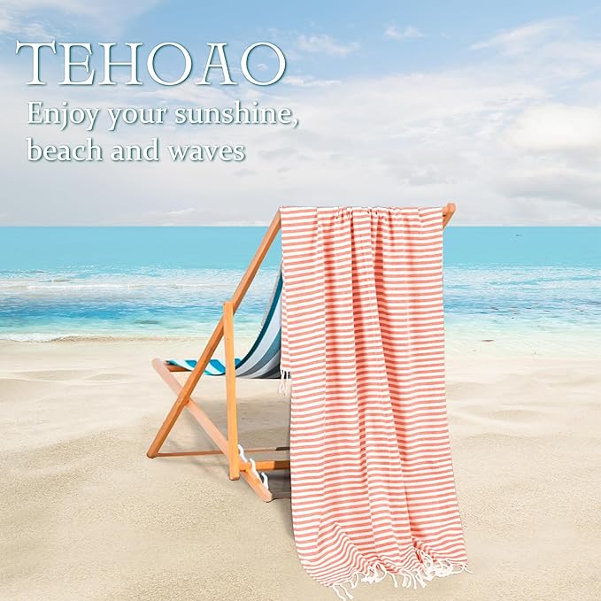 Turkish Striped Beach Towels Bulk Oversized 39"x71" Large Bath and Pool Set Quick Dry Lightweight Travel Towel for Adult,100% Cotton TEBT-18-1orange