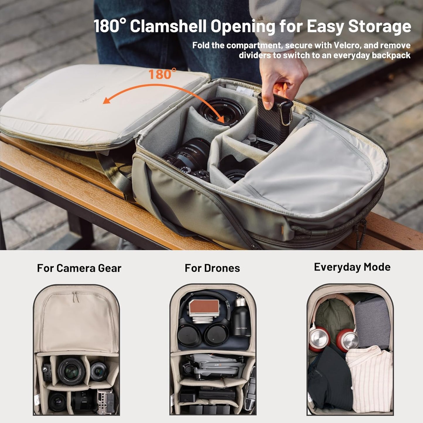 PGYTECH OneGo Lite 16L Camera Backpack Water-Resistant DSLR/Mirrorless Bag for Sony/Canon/Fujifilm, Drone Backpack, Tripod Mount Travel & Weekend Photography Pack for 14" Laptop (Matte Black)