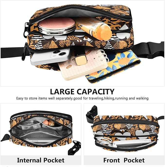 Leopard Zebra Print Heart Fanny Pack for Women Men Water Resistant Fashion Waist Packs with Adjustable Strap Belt Bag for Travel Workout Jogging Hiking 21219450