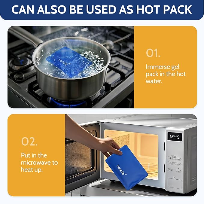 Farochy Reusable Ice Packs for Lunch Boxes - 2PCS Soft Ice Packs Freezer Packs for Cooler Gel Ice Packs, Keep Food Cold or Hot