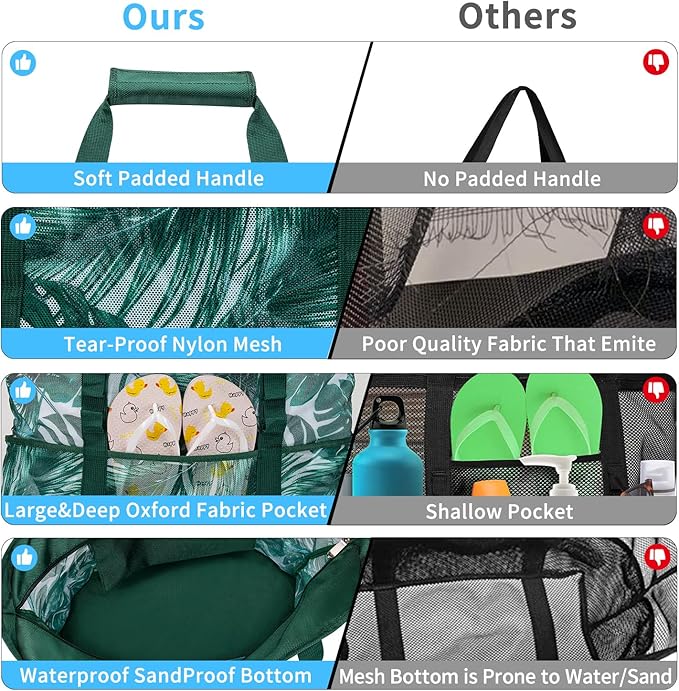 KABAQOO Mesh Beach Bag, Extra Large Beach Bags with 9 Pockets & Zipper Waterproof Lightweight Beach Tote for Beach/Pool Trip | Extra Large, 9 Pockets, Zipper, Waterproof, Lightweight, Beach/Pool Trip