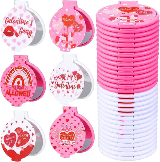 Namalu 36 Pcs Galentine's Day Pink Mini Compact Mirrors Gifts Bulk for Women Portable Round Pocket Makeup Mirror Gift for Xmas Purse Party Favors