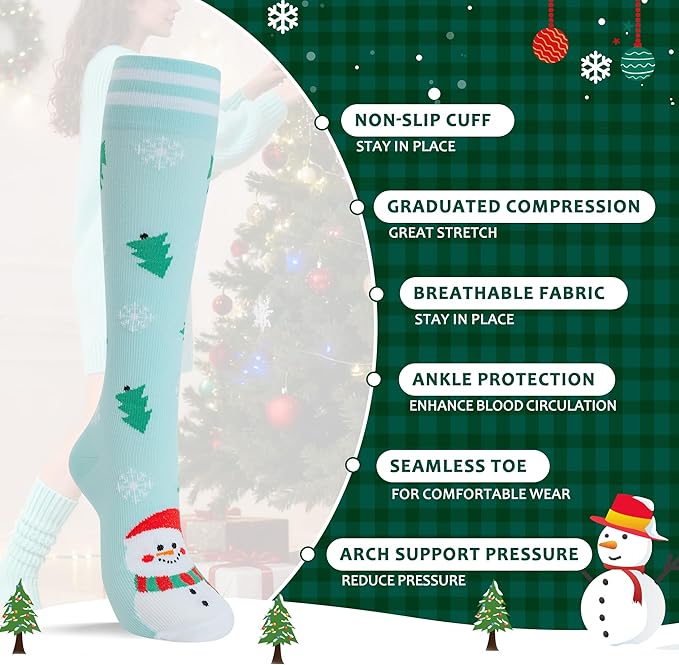 fenglaoda 3 Pairs Compression Socks for Women & Men Knee High Nurse Pregnant Cute Medical Running Travel Athletic