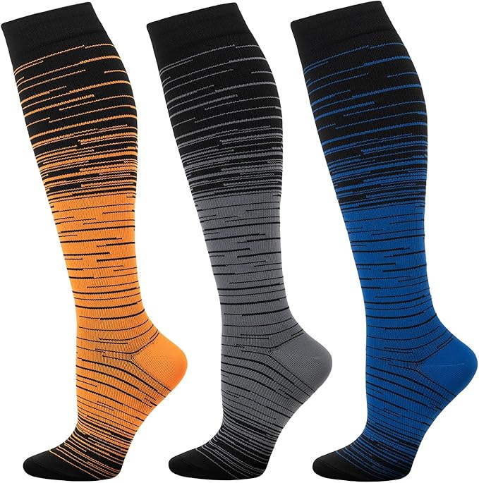 fenglaoda 3 Pairs Compression Socks for Women & Men Knee High Nurse Pregnant Cute Medical Running Travel Athletic