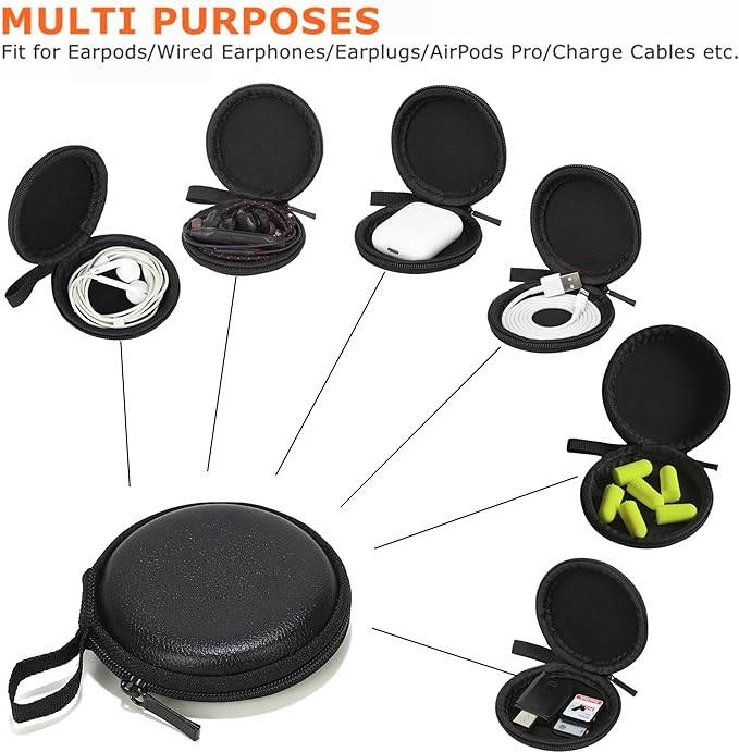 Ginsco Mini-Portable Hard Shell Earbuds Case for Apple EarPods Headphones USB-C Wired Ear Buds/Samsung Galaxy Wired Earbuds, Travel Case for Earphones Earplugs (1, Black-Lichee)