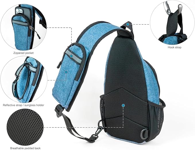 Crossbody Sling Bag – Anti-Theft Carryall Daypack Backpack with Adjustable Chest Strap for Travel or Hiking (Blue)