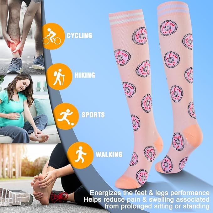 bropite Flora Compression Socks for Women & Men-Knee high 6 Pairs 20-30mmhg Support Running Nurse Travel