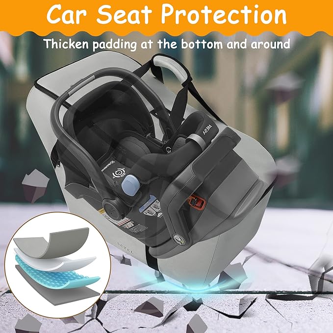 Car Seat Travel Bag Fits Chicco Keyfit 30, Uppababy Mesa, Nuna Pipa Lite, Padded Infant Gate Check Bag for Air Travel, Durable Carrier Bag with Side Pocket and Protective Feet, Extra Storage Bag