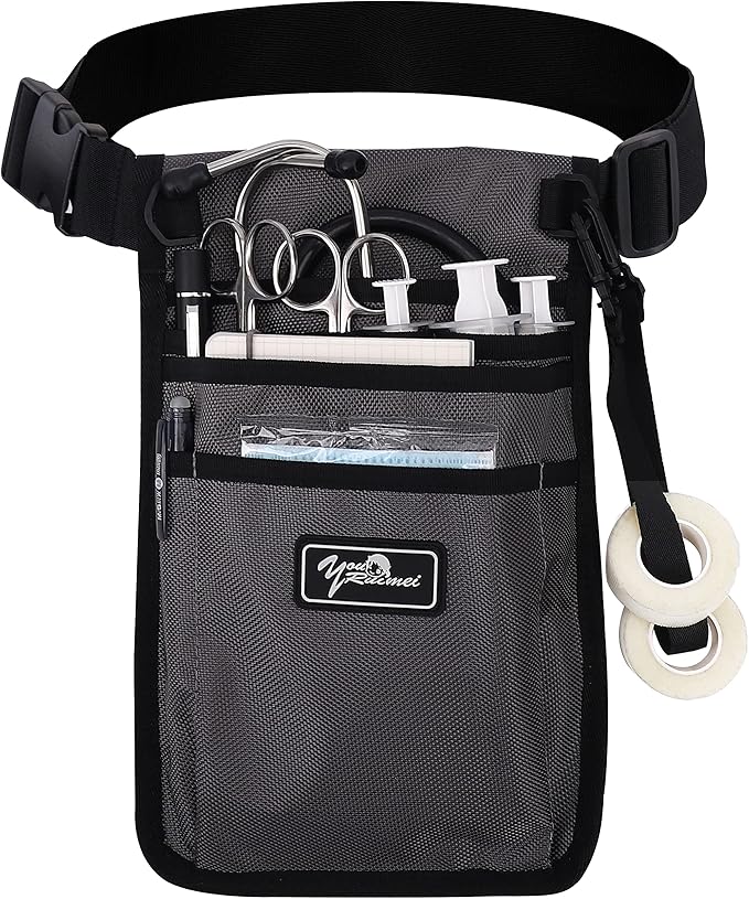 Nurse fanny pack Nurse Fanny Pack for Work Kit Practical Waist Bag for Nurses Fanny Pack for Basics Nurse Utility Belt Organizer Bag (YR-HS-S-Grey)