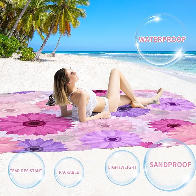 BYDOLL Beach Blanket Waterproof Sandproof 78''×110'' Suits1-7 Adults Compact Lightweight Oversized Sand-Free Blanket Large Picnic Mat for Beach Travel Camping Hiking