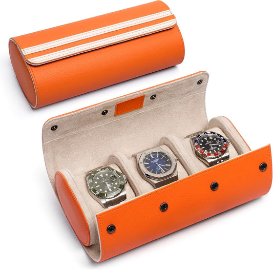 MOZSLY Watch Roll Travel Case 3 Slots Portable Box for Men and Women Watches Organizer Storage Holder PU Leather