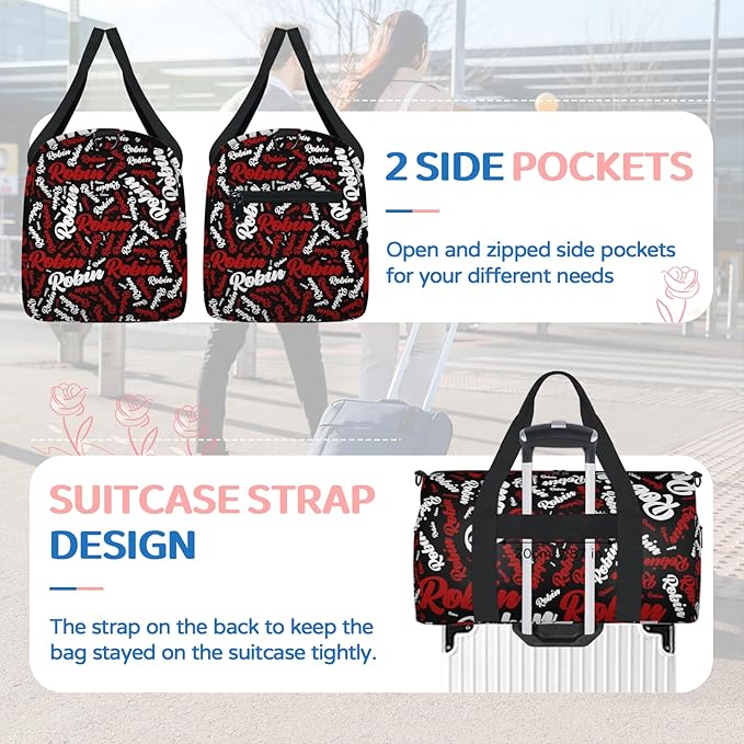 Custom-Dance-Gymnastics-Bag for Girls Personalized Kids Duffle Bag Cheerleader Team Bag for Travel Gym Sport Red White Text