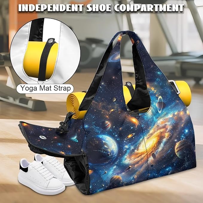 Mens Travel Bag with Shoes Compartment, Duffle Gym Bag with Yoga Mat, Detachable Strap, Sport Totes Ventilated Lightweight Overnight Bag