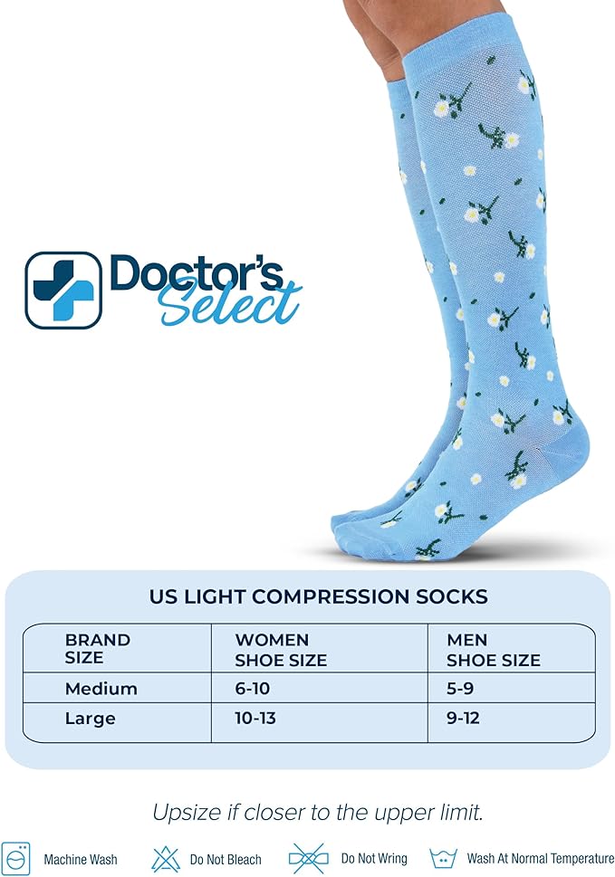 Doctor's Select Bamboo Viscose Light Compression Socks for Women & Men - 3 Pairs, 8-15 mmHg Compression Socks, Knee High