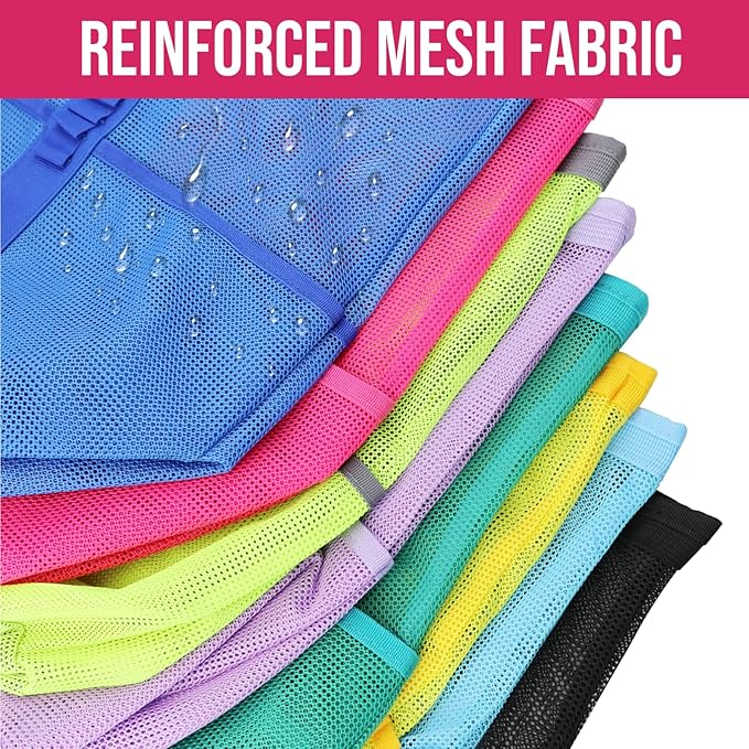 Large Mesh Beach Tote Bag, 9-Pocket Foldable Summer Vacation Beach Bag for Travel, Pool, Gym, Cruise