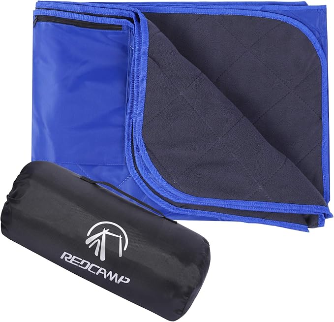 REDCAMP Large Waterproof Stadium Blanket for Outdoor Sports, Soft Warm Fleece Camping Blanket Windproof for Cold Weather, 79"x 59"Blue