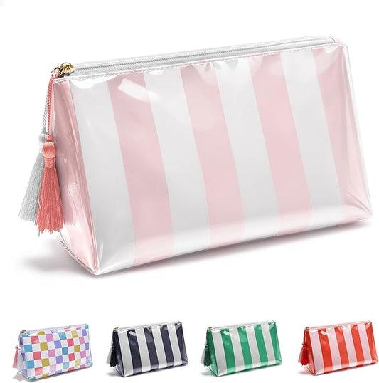 Travel Makeup Bag, Small Cosmetic Bags for Women Girls, Waterproof Clear Makeup Bag for Purse Organizer Zipper Pouch Beach Summer Vacation Essentials Gifts for Women