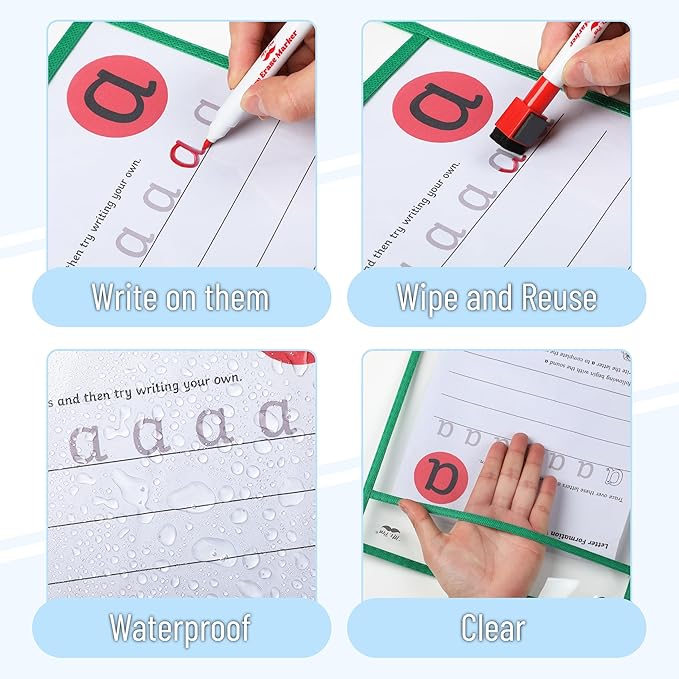 Mr. Pen- Dry Erase Pocket Sleeves, 6 Pack, 10"x14", Mint Melody Color Theme, Dry Erase Pockets Reusable Sleeves, Job Ticket Holders with Marker Holder & Metal Eyelet