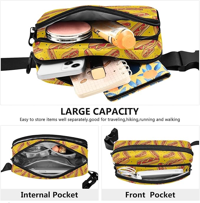 Funny Hot Dog Fanny Pack for Women Men Water Resistant Fashion Waist Packs with Adjustable Strap Belt Bag for Travel Workout Jogging Hiking 21220332