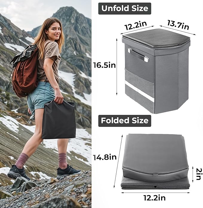 2026 Upgraded 16.5'' XL Portable Toilet for Adults,Tall Camping Toilet with Lid and Convenient Carry Bag, Portable Potty for Camping, Hiking, Car Travel,Truck, RV, Boating, Road Trips, Beach (Gray)