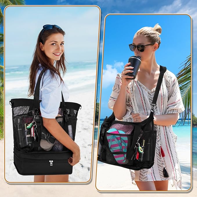 SelfTek Beach Tote Bag with Cooler compartment, Waterproof Sandproof Daily Pool Swim Travel Essentials